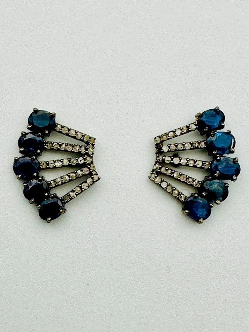 JMNYC Designs Blue Sapphire Diamond Sterling Silver Post Earring