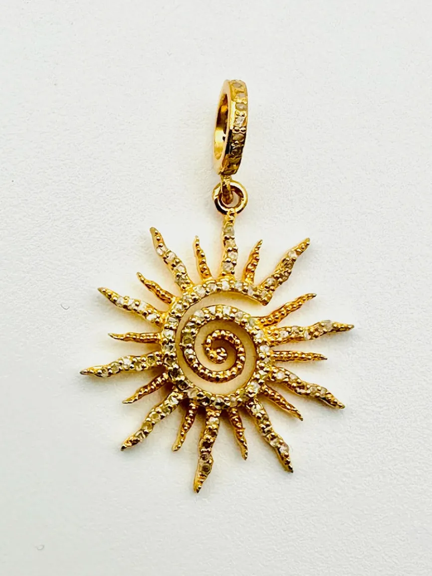 JMNYC Designs Gold Vermeil Pave Diamond Spiral Sun Pendant