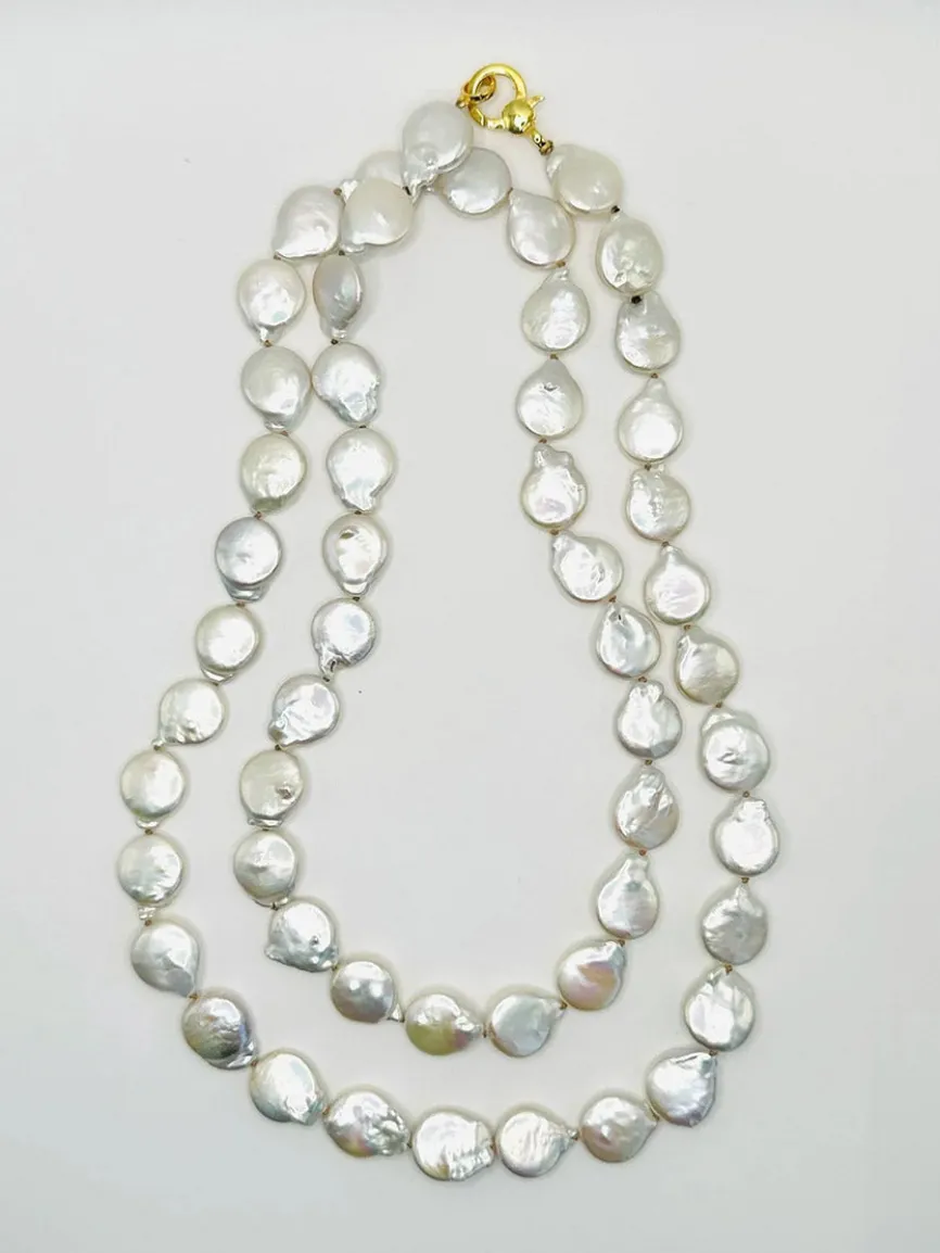 JMNYC Designs Organic Shaped Freshwater Coin Pearl Necklace 36"