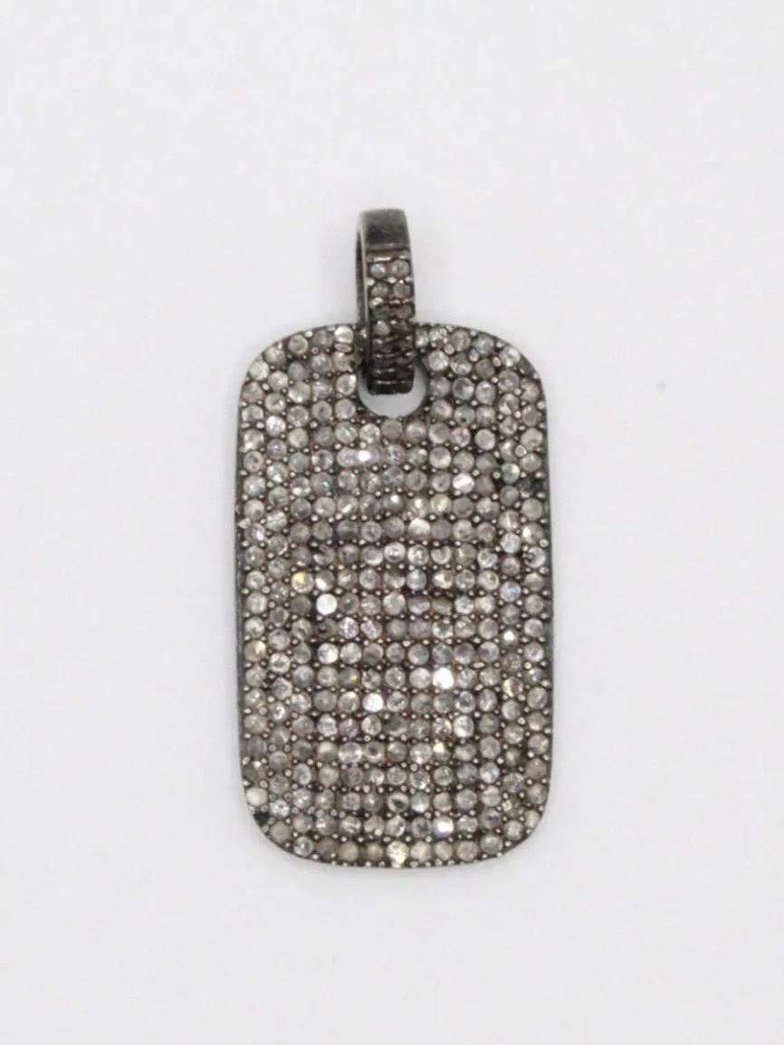 JMNYC Designs Pave Diamond Dogtag Pendant With Sterling Silver