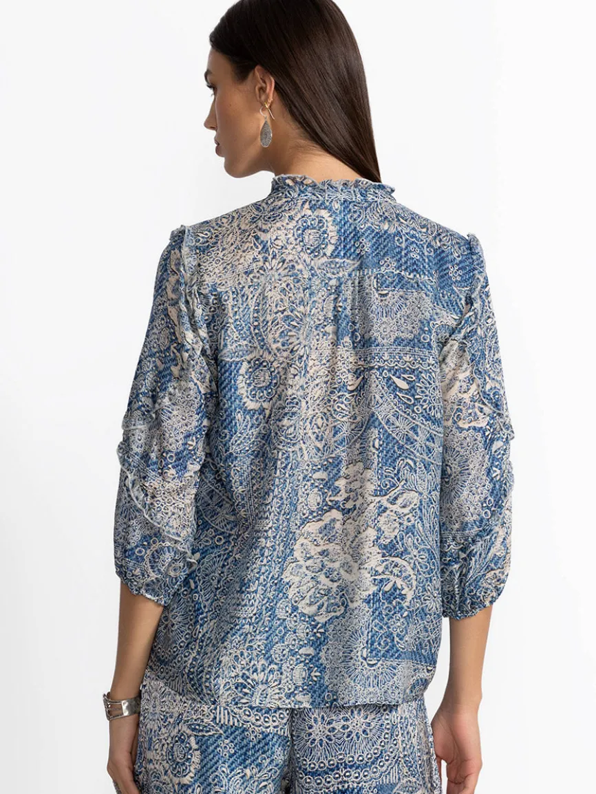 Johnny Was Zeeland Blouse in Denim Print