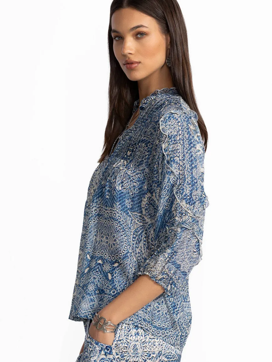 Johnny Was Zeeland Blouse in Denim Print