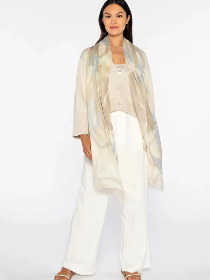 Kinross Abstract Shadows Print Scarf in Almond Multi