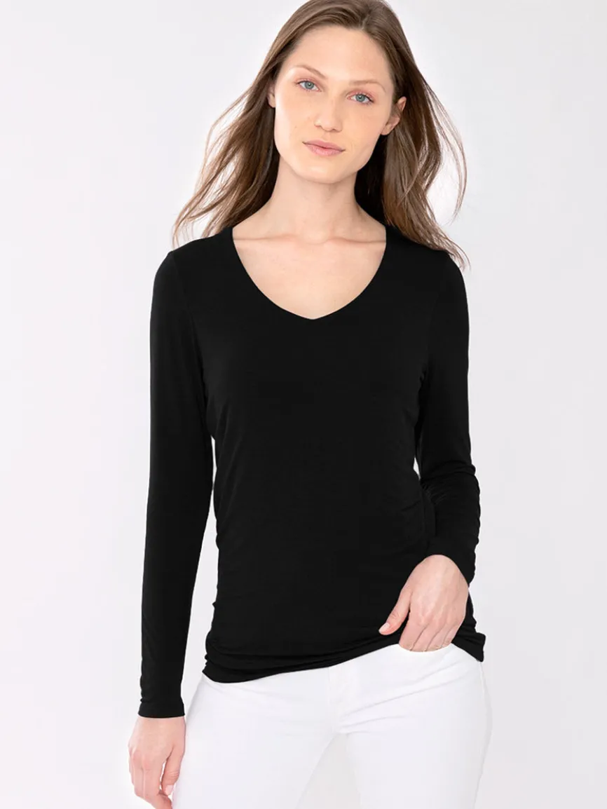 Kinross Bamboo Long Sleeve Vee in Black