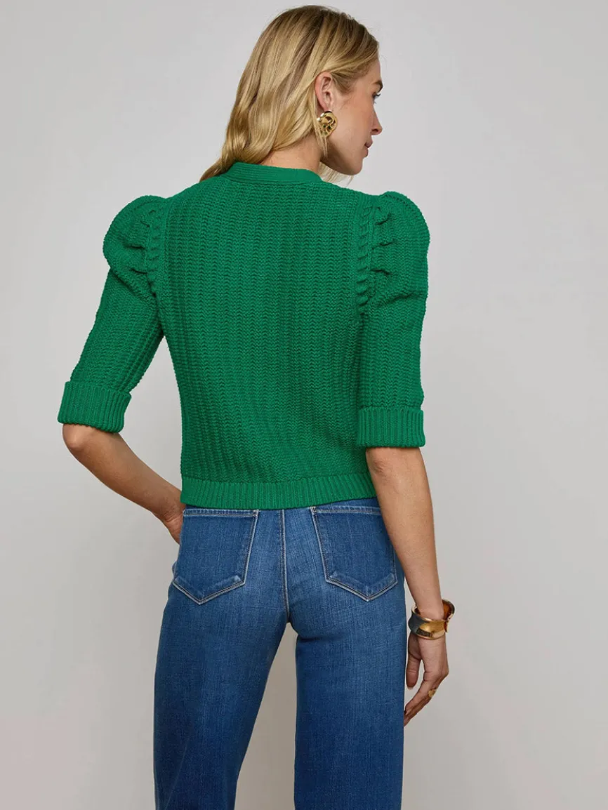 L'Agence Delilah Cropped Cardigan in Kelly Green/Gold Knot