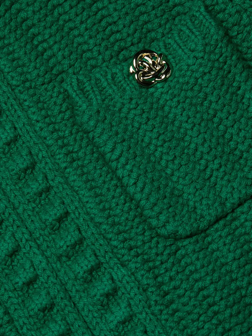 L'Agence Delilah Cropped Cardigan in Kelly Green/Gold Knot