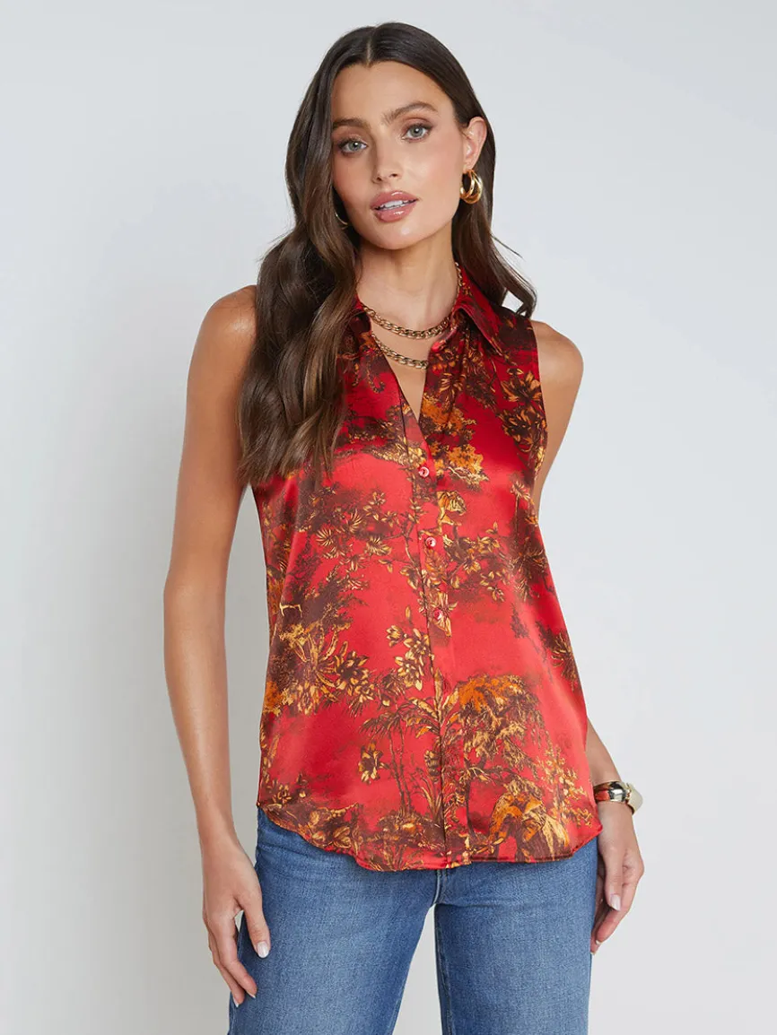 L'Agence Emmy Sleeveless Blouse in High Risk Red Multi Jungle Toile