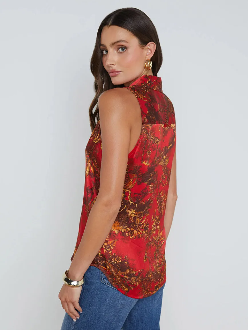 L'Agence Emmy Sleeveless Blouse in High Risk Red Multi Jungle Toile