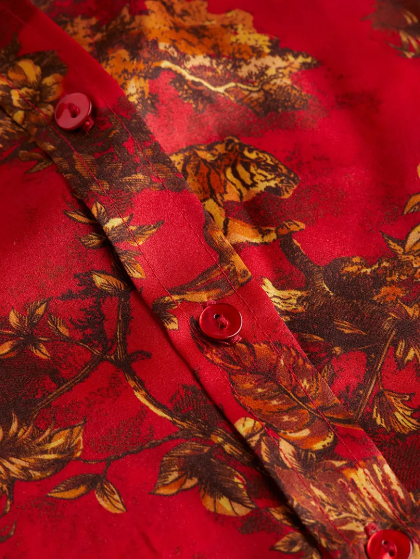 L'Agence Emmy Sleeveless Blouse in High Risk Red Multi Jungle Toile