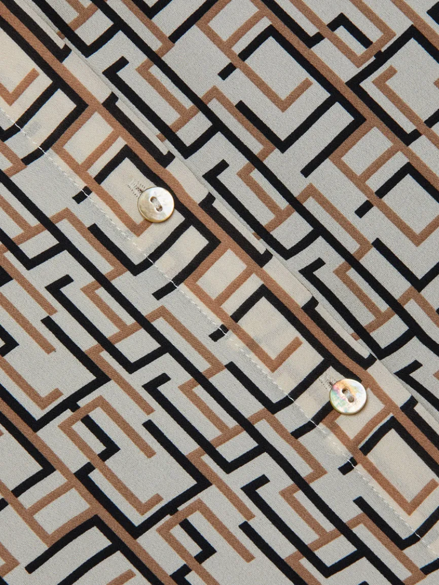 L'Agence Nina Silk Blouse in Ecru Multi Geo Print