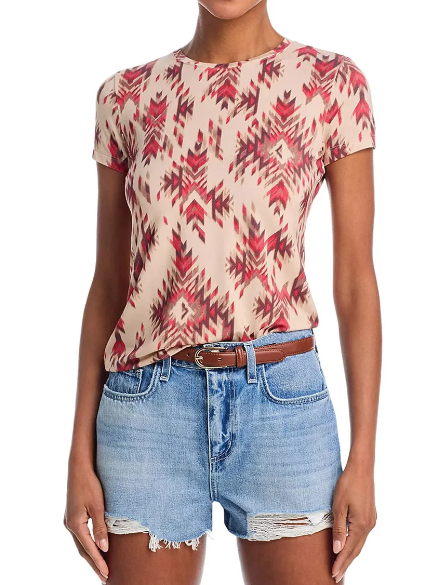 L'Agence Ressi Fitted Tee in Tan Multi Ganado Print