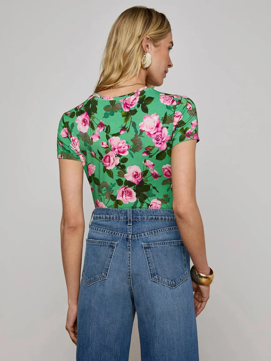 L'Agence Ressi Fitted Tee in Green Multi Santa Fe Rose