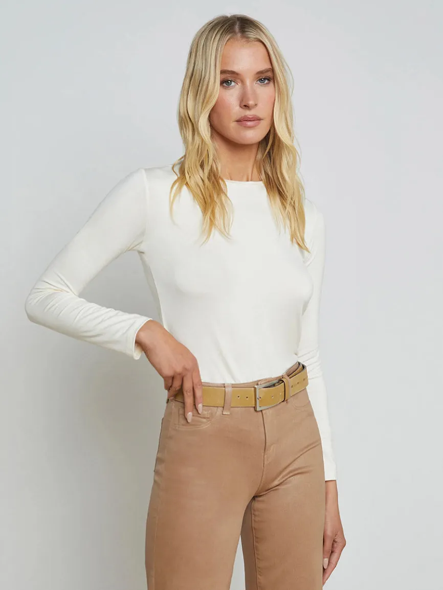 L'Agence Tess Long Sleeve Crew in Vintage White