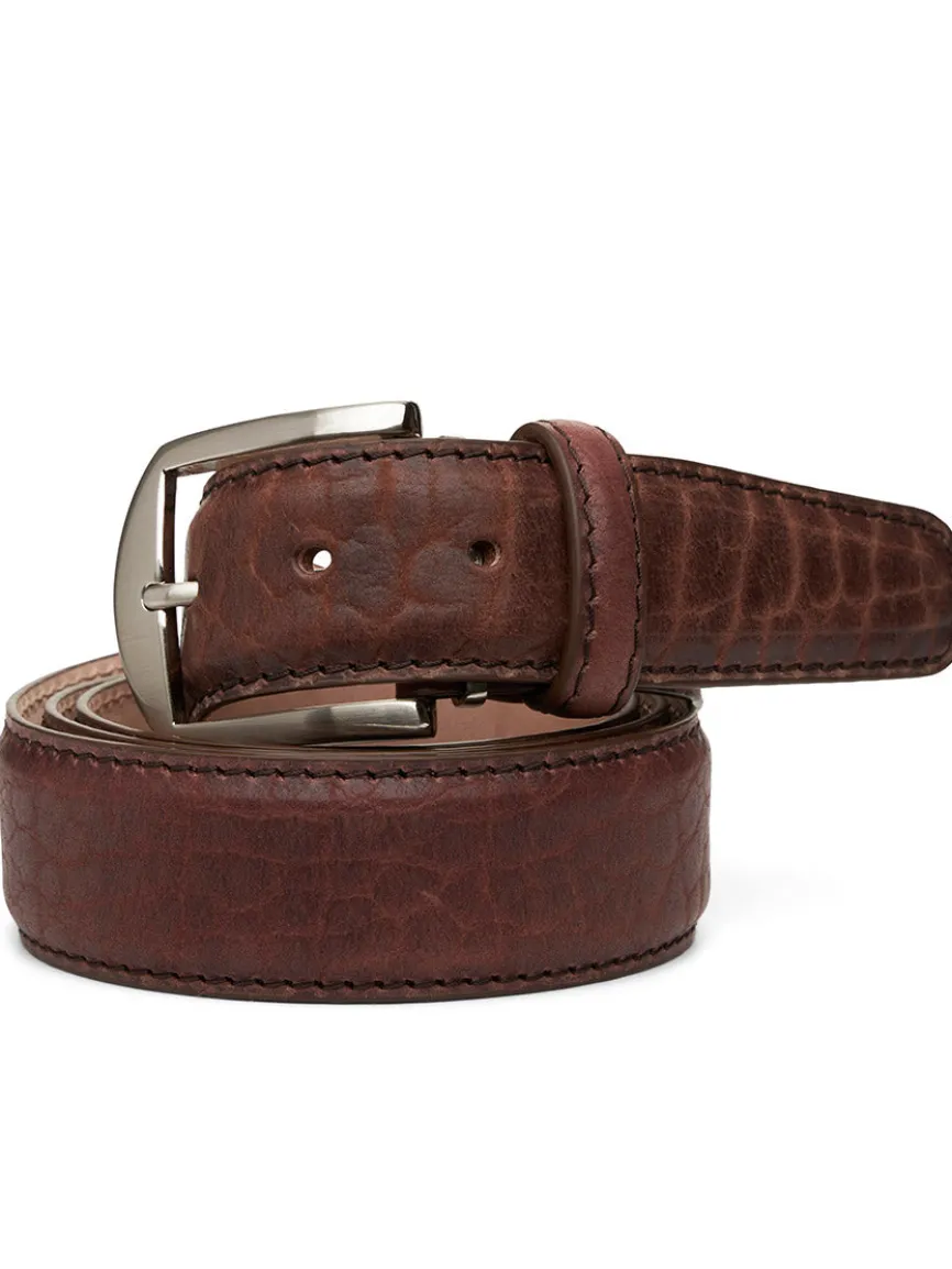 LEN Belts American Bison Belt in Brown with Brown Edge & Border Stitching