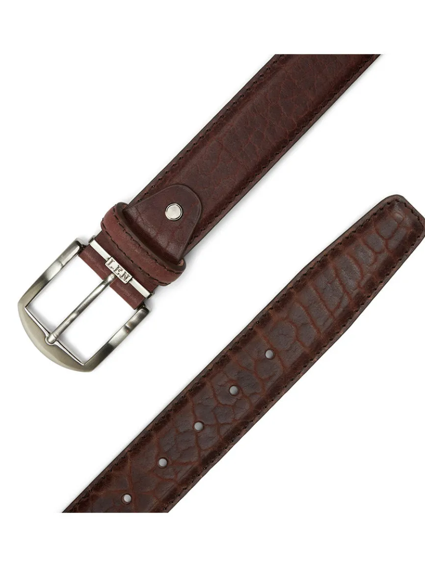 LEN Belts American Bison Belt in Brown with Brown Edge & Border Stitching