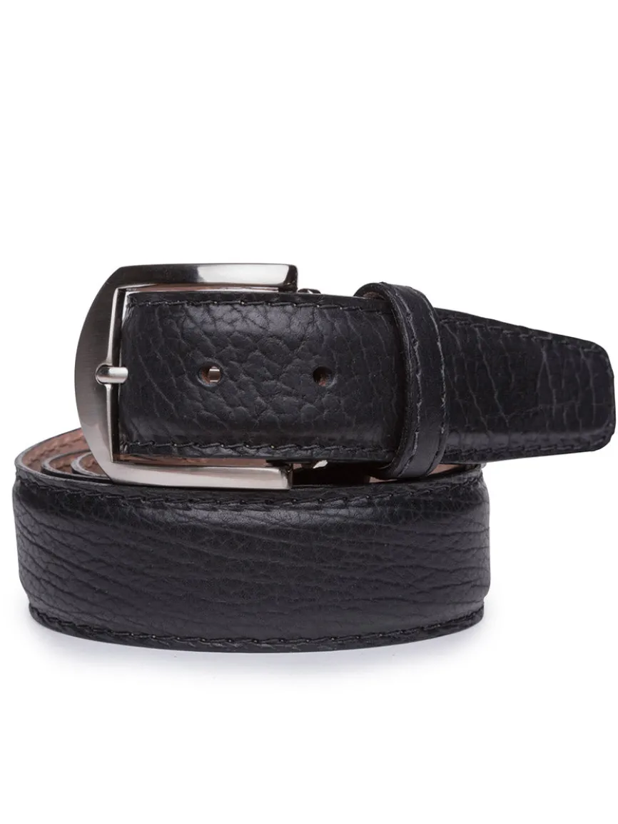 LEN Belts American Bison Belt in Black with Black Edge & Border Stitching