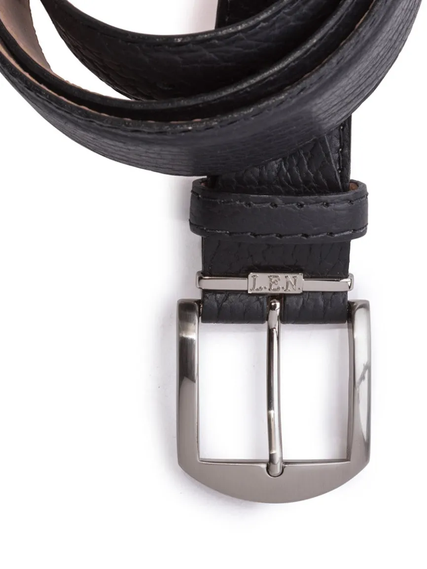 LEN Belts American Bison Belt in Black with Black Edge & Border Stitching