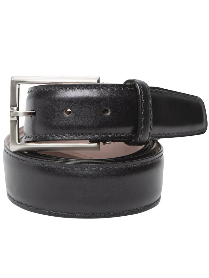 LEN Belts Italian Marbled Calf Belt in Black with Tonal Stitch