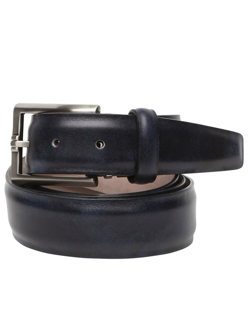 LEN Belts Italian Marbled Calf Belt in Navy