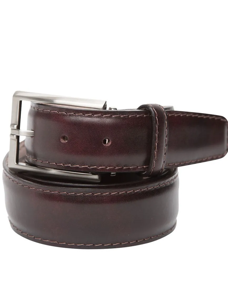 LEN Belts Italian Marbled Calf Belt in Plum with Tonal Stitching