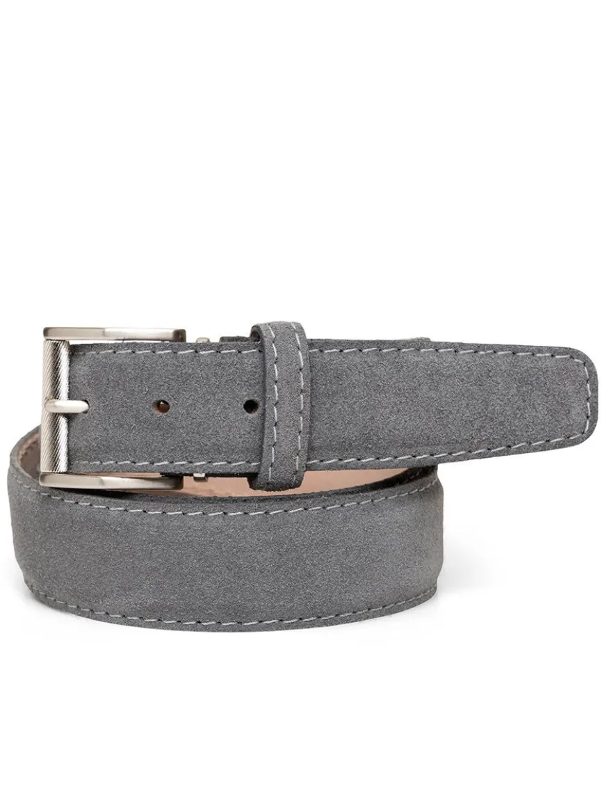 LEN Belts Italian Suede in Charcoal with Grey Stitch