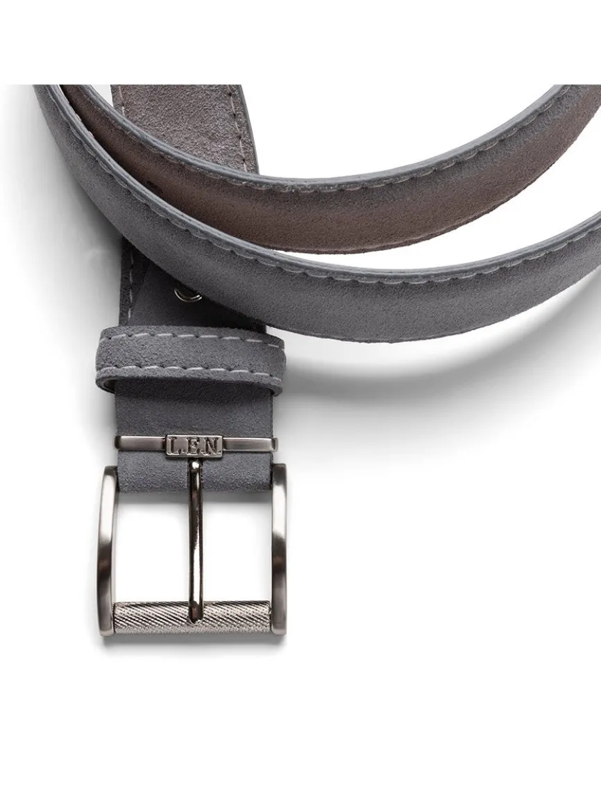 LEN Belts Italian Suede in Charcoal with Grey Stitch