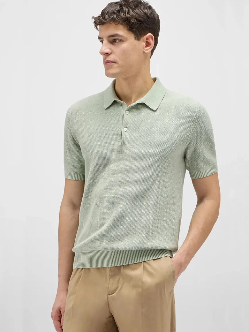 Maurizio Baldassari Garment Dyed Cotton Polo Honeycomb Stitch in Aqua Sky