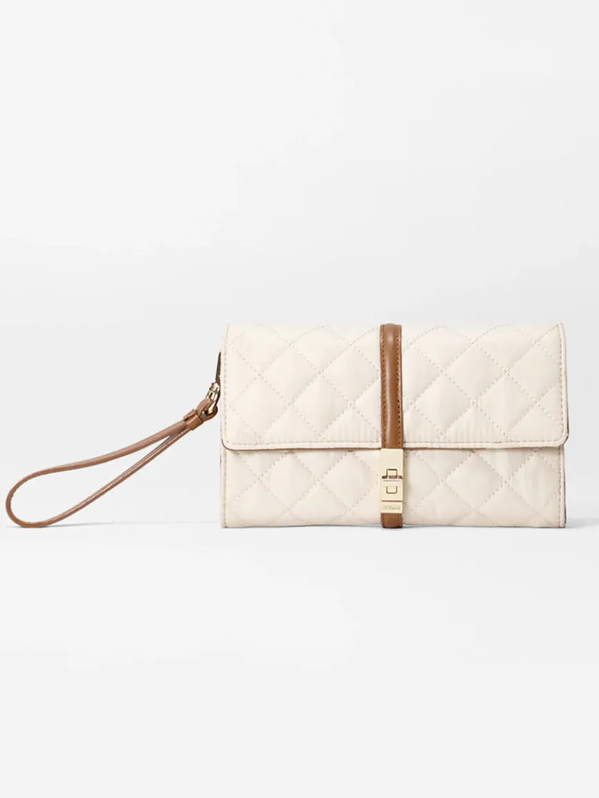 MZ Wallace Astor Convertible Crossbody in Sandshell Oxford With Brown