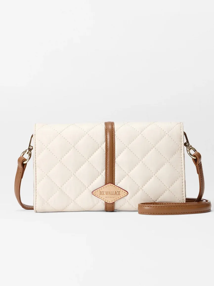 MZ Wallace Astor Convertible Crossbody in Sandshell Oxford With Brown