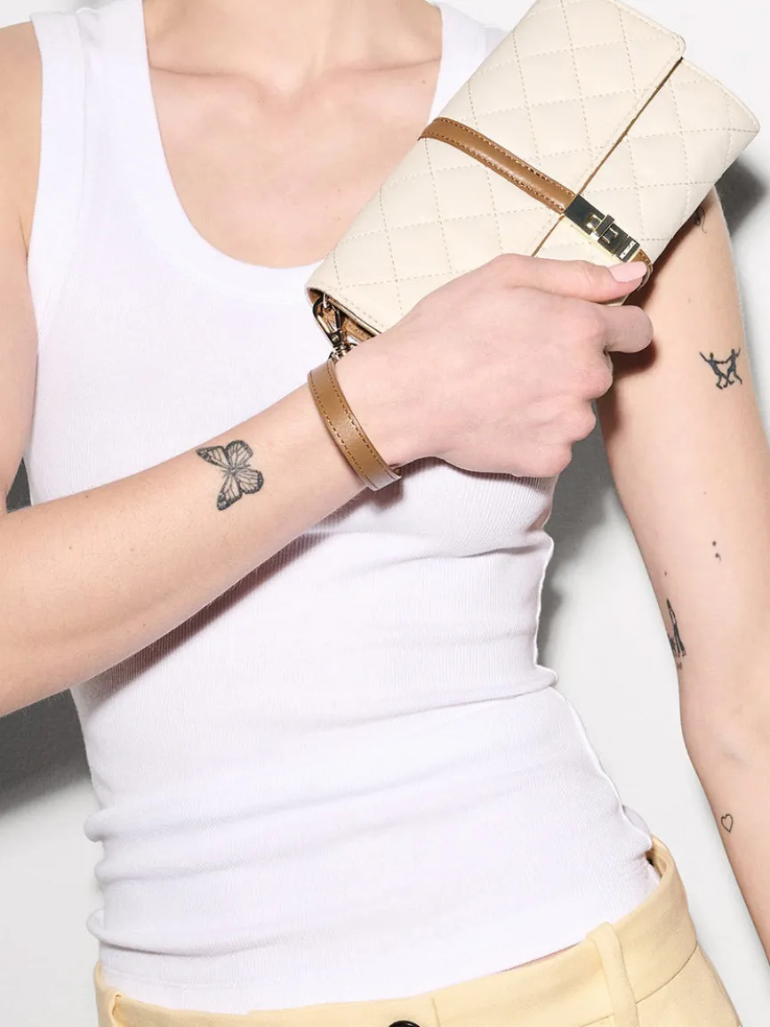 MZ Wallace Astor Convertible Crossbody in Sandshell Oxford With Brown