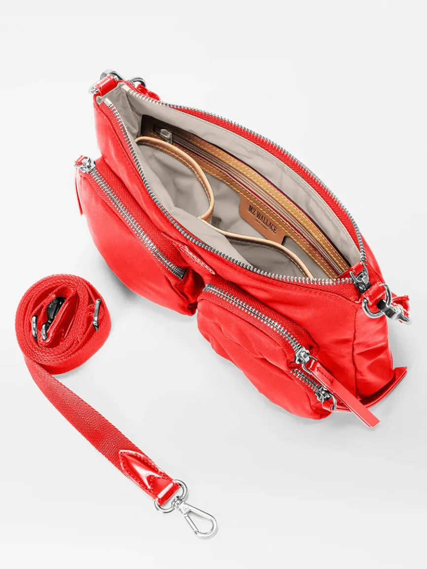 MZ Wallace Chelsea Petite Shoulder Bag in Bright Cherry Bedford