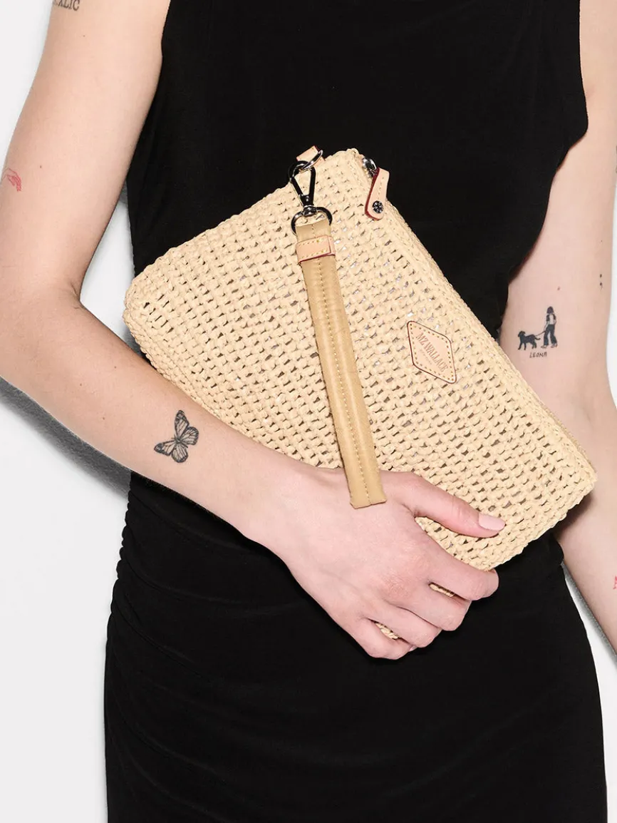 MZ Wallace Crochet Clutch in Crochet/Camel