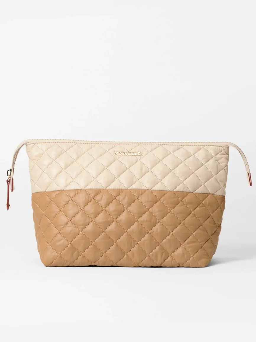 MZ Wallace Large Zoey Cosmetic in Buff/Caramel Oxford