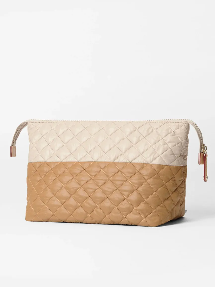 MZ Wallace Large Zoey Cosmetic in Buff/Caramel Oxford