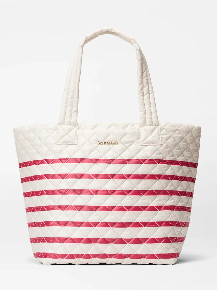 MZ Wallace Medium Metro Tote Deluxe in Sandshell/Apple Charter Stripe Oxford