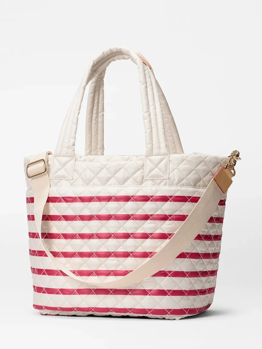 MZ Wallace Medium Metro Tote Deluxe in Sandshell/Apple Charter Stripe Oxford
