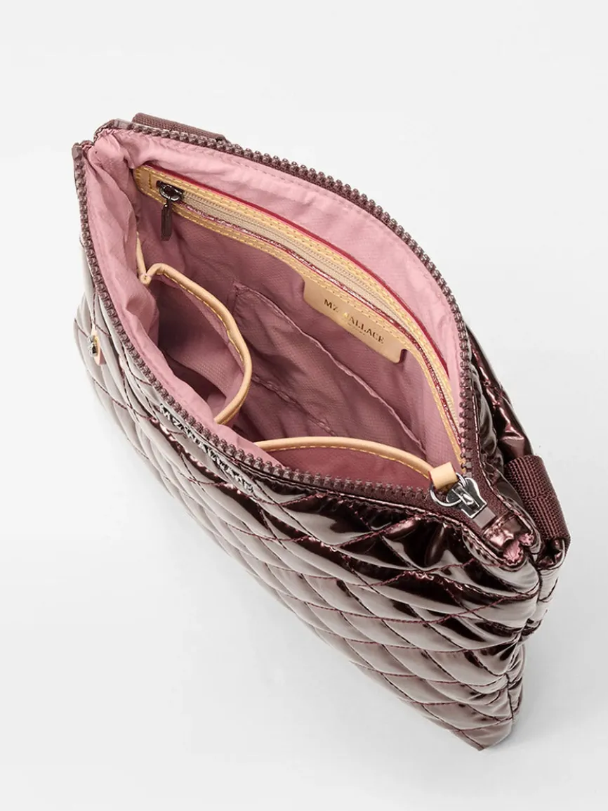 MZ Wallace Metro Flat Crossbody in Bordeaux Lacquer Oxford