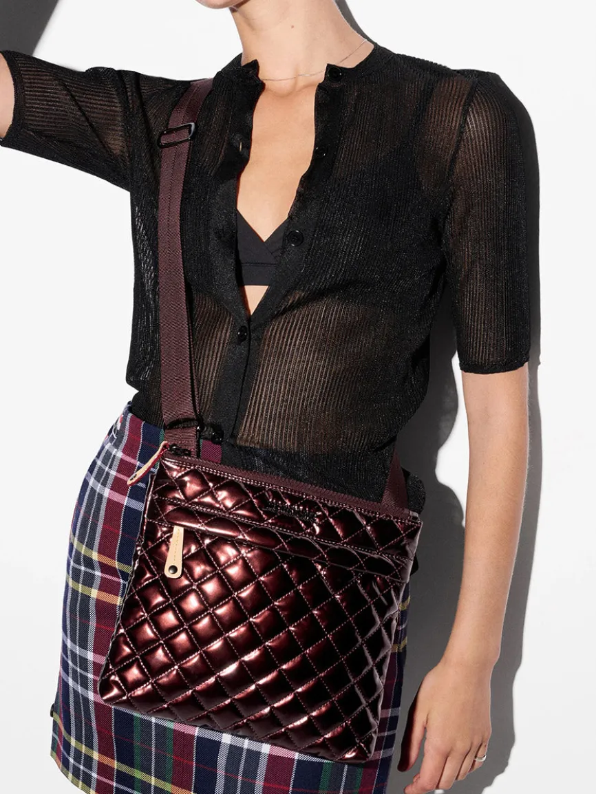 MZ Wallace Metro Flat Crossbody in Bordeaux Lacquer Oxford