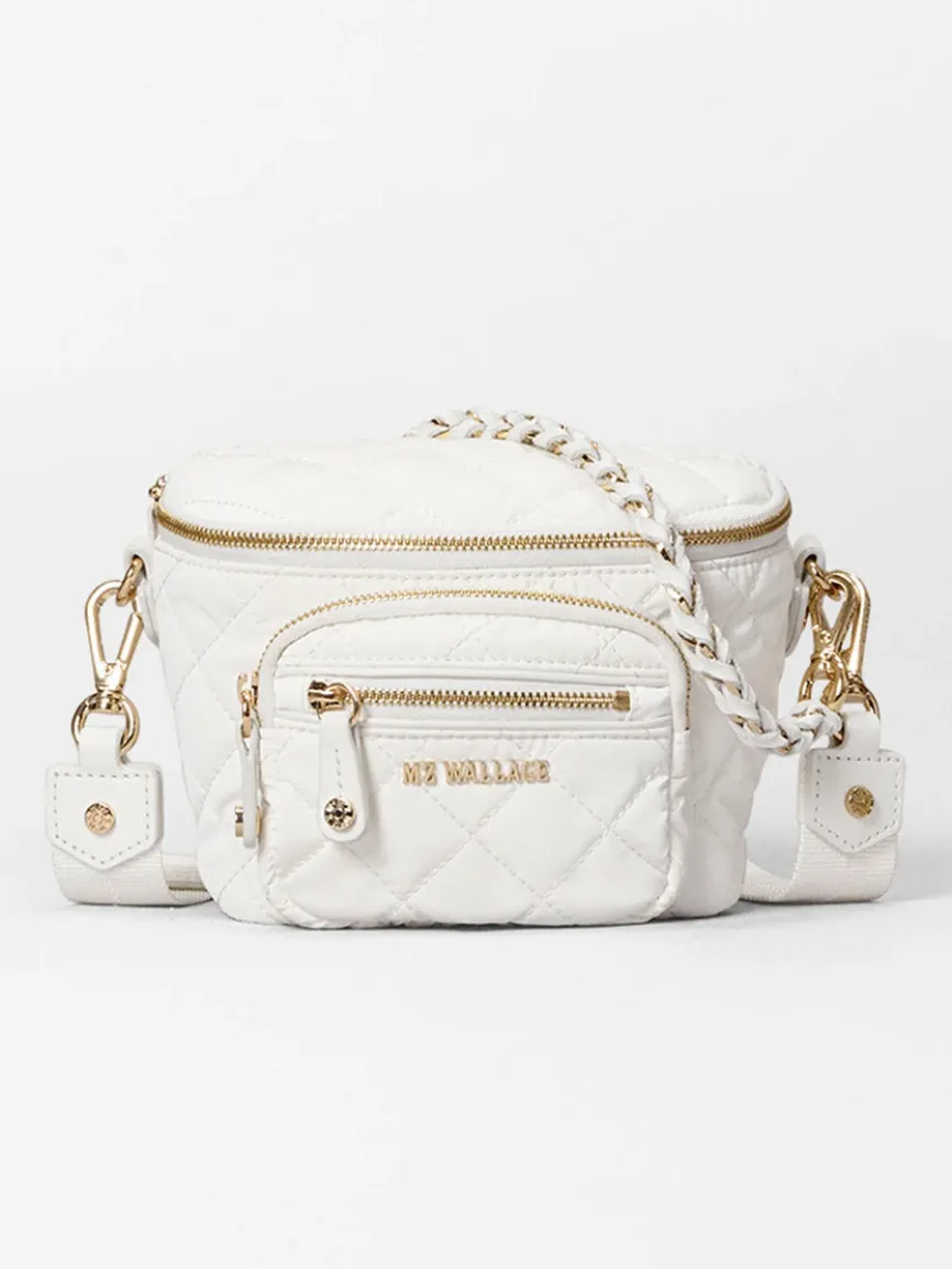 MZ Wallace Micro Crosby Crossbody Sling in Chalk Liquid Oxford