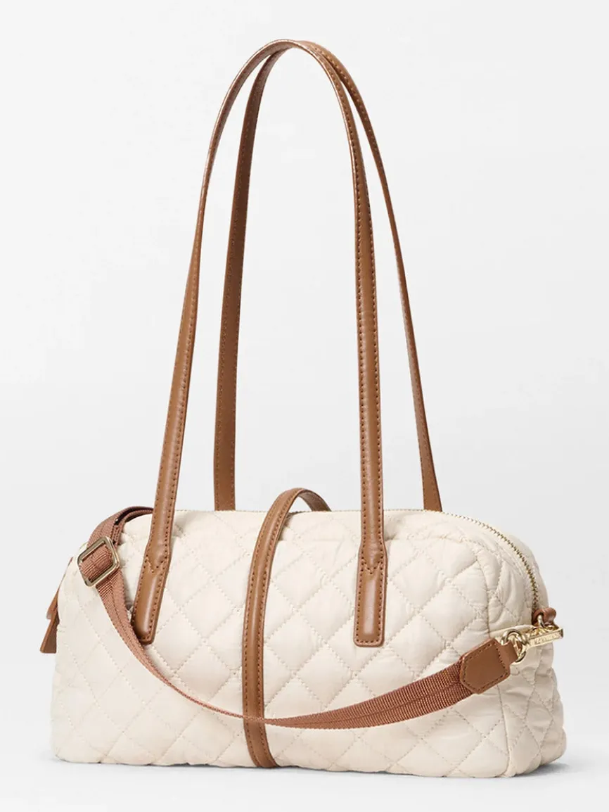 MZ Wallace Small Astor Satchel in Sandshell Oxford With Brown