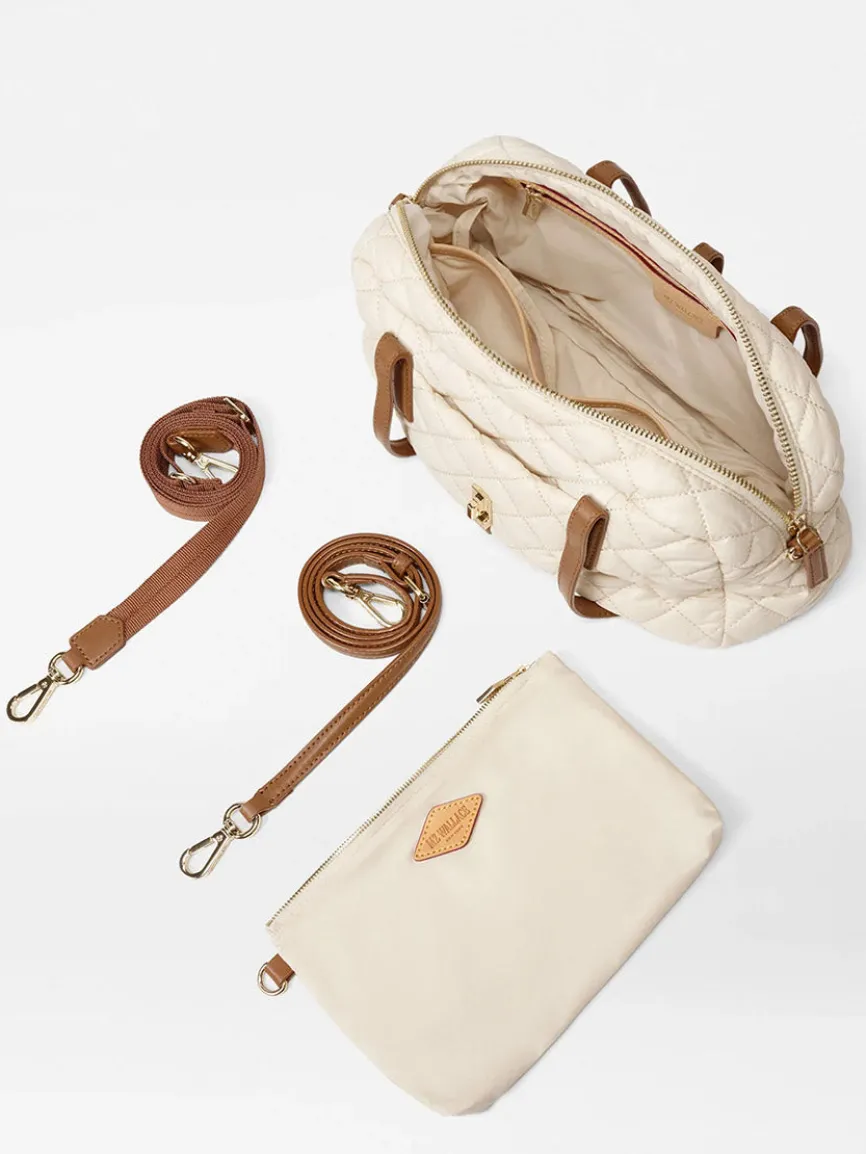 MZ Wallace Small Astor Satchel in Sandshell Oxford With Brown