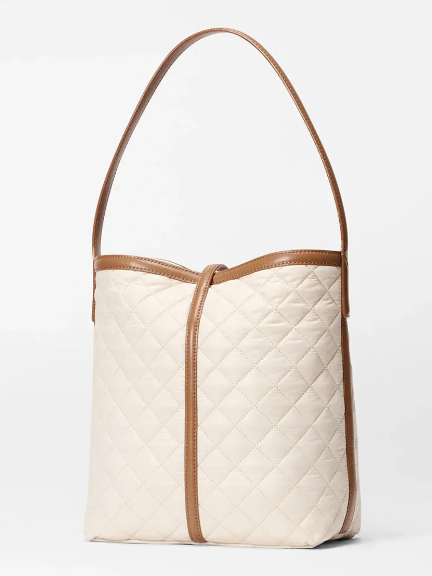 MZ Wallace Small Astor Hobo in Sandshell Oxford With Brown