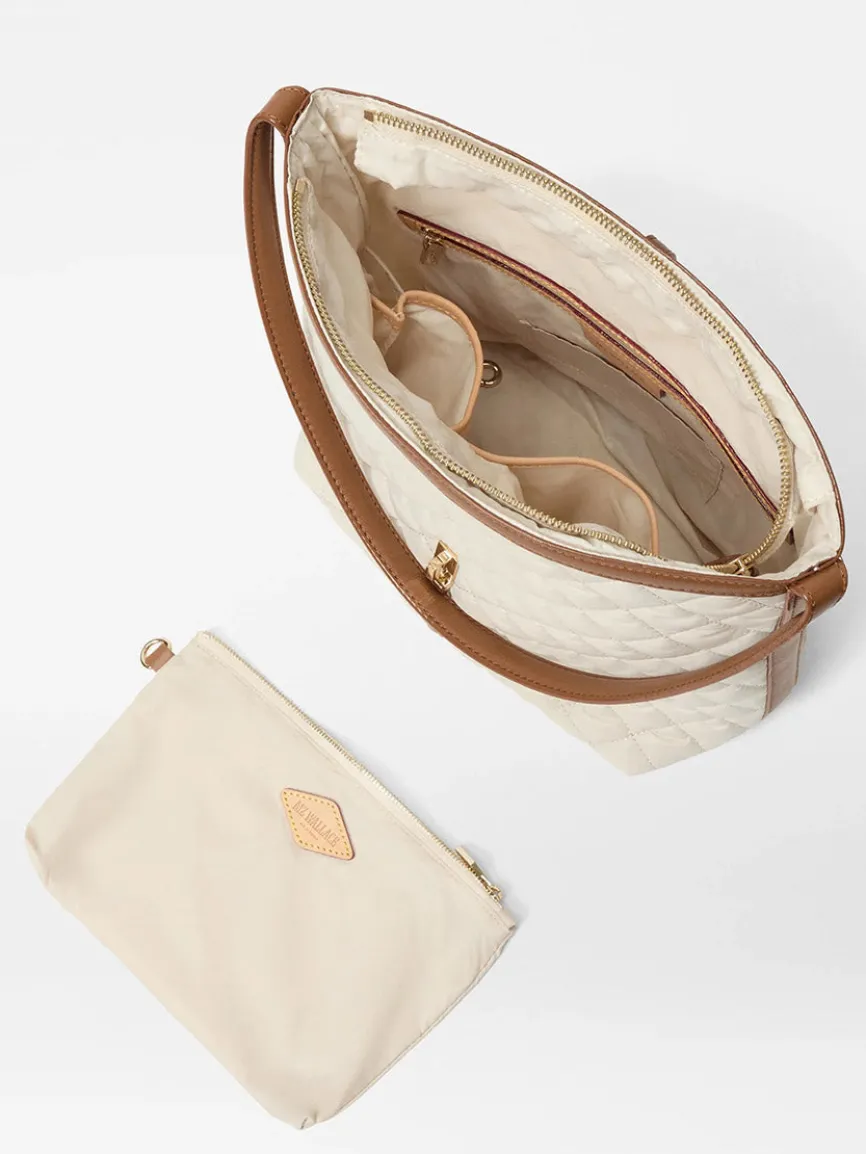 MZ Wallace Small Astor Hobo in Sandshell Oxford With Brown