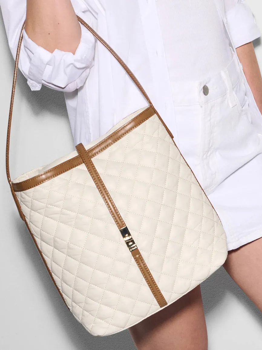 MZ Wallace Small Astor Hobo in Sandshell Oxford With Brown