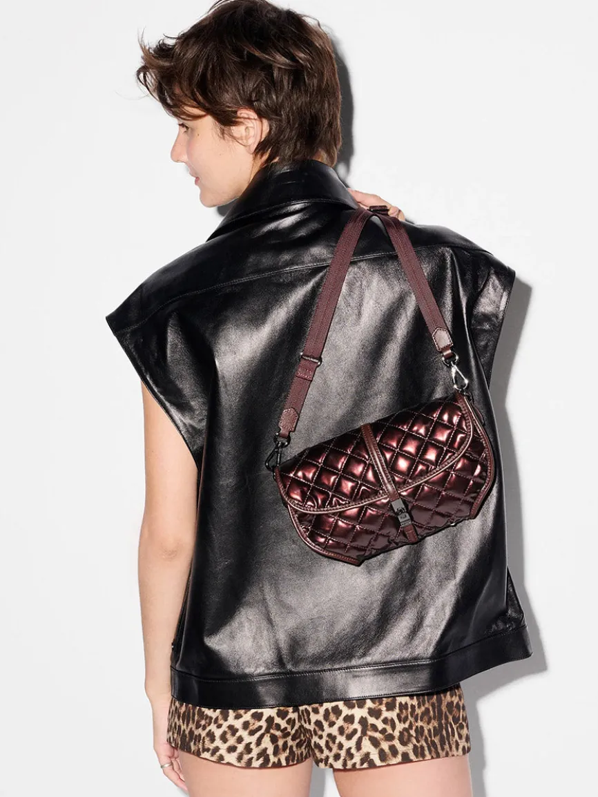 MZ Wallace Small Astor Convertible Clutch in Bordeaux Lacquer Oxford