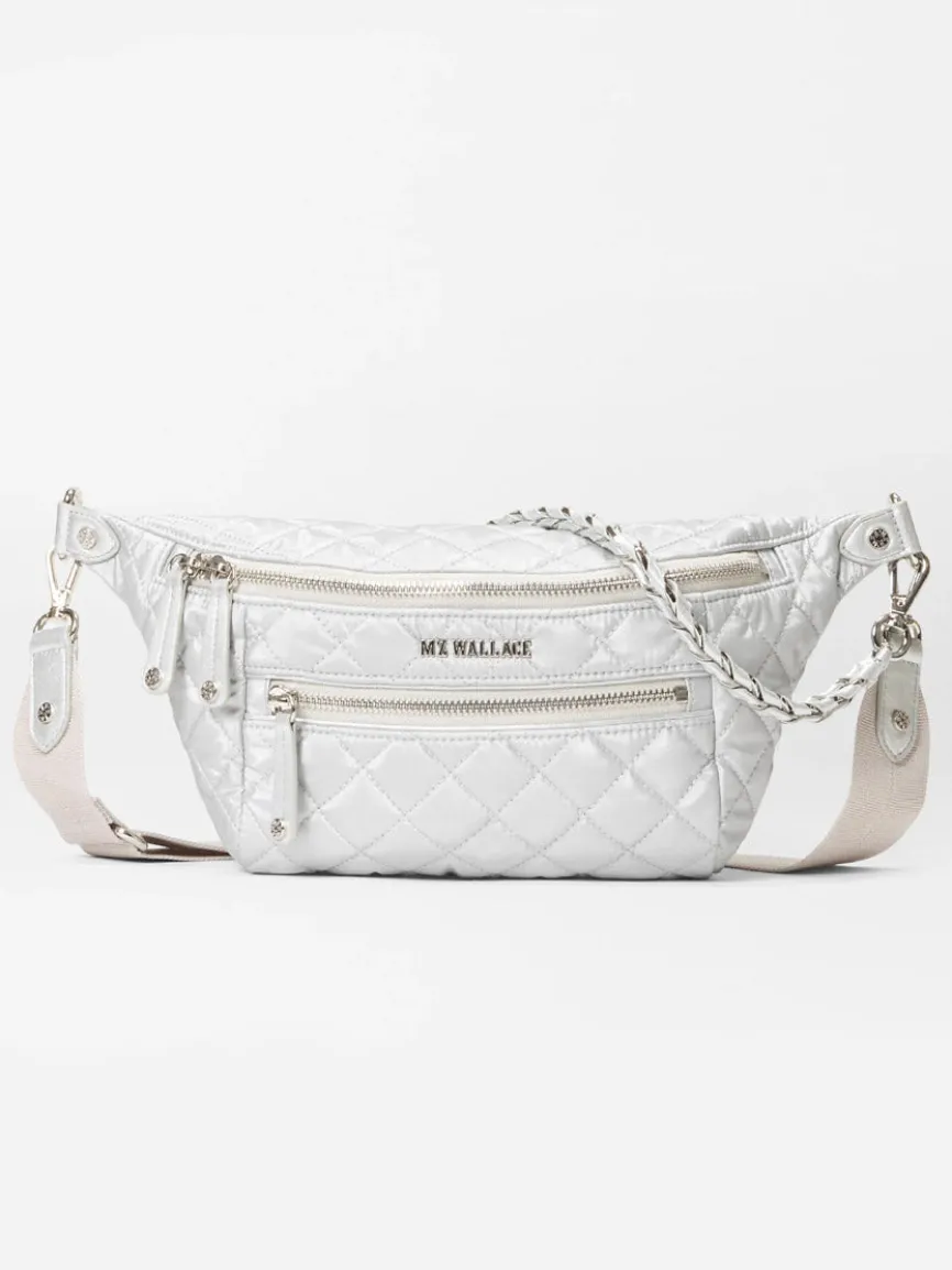 MZ Wallace Small Crosby Sling Bag in Oyster Metallic Oxford