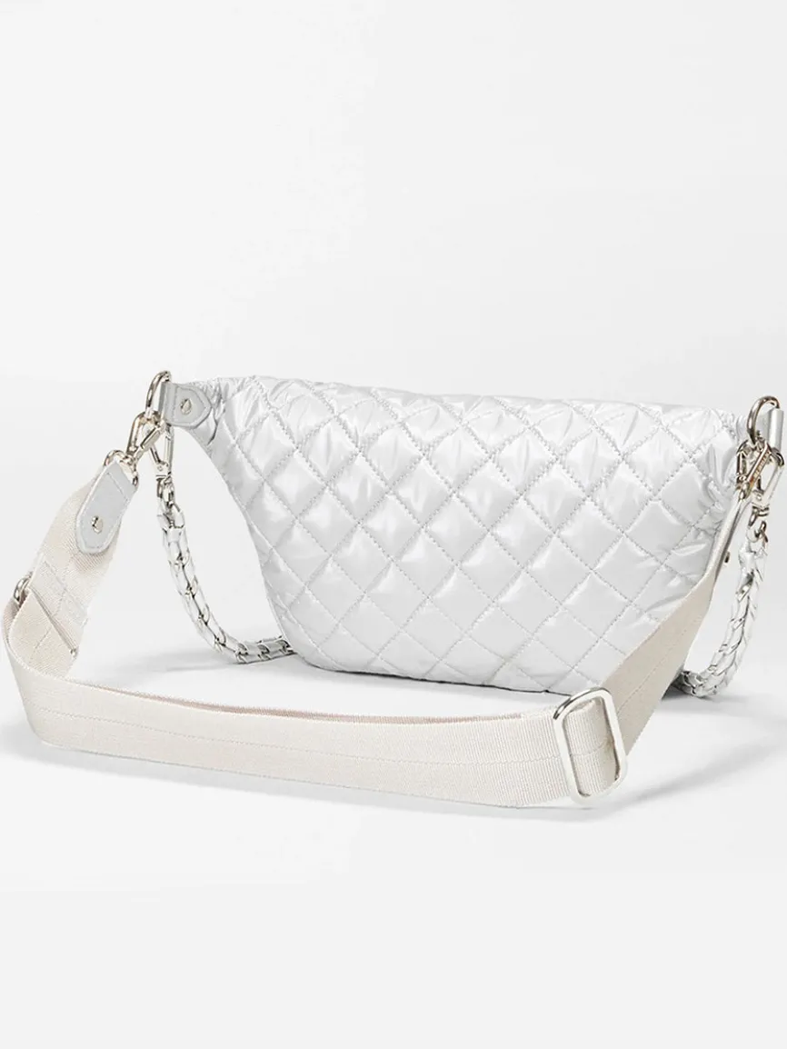 MZ Wallace Small Crosby Sling Bag in Oyster Metallic Oxford