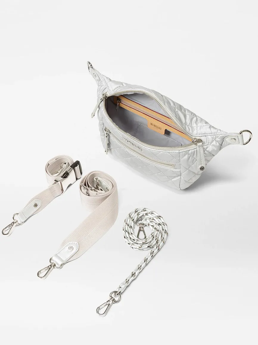 MZ Wallace Small Crosby Sling Bag in Oyster Metallic Oxford