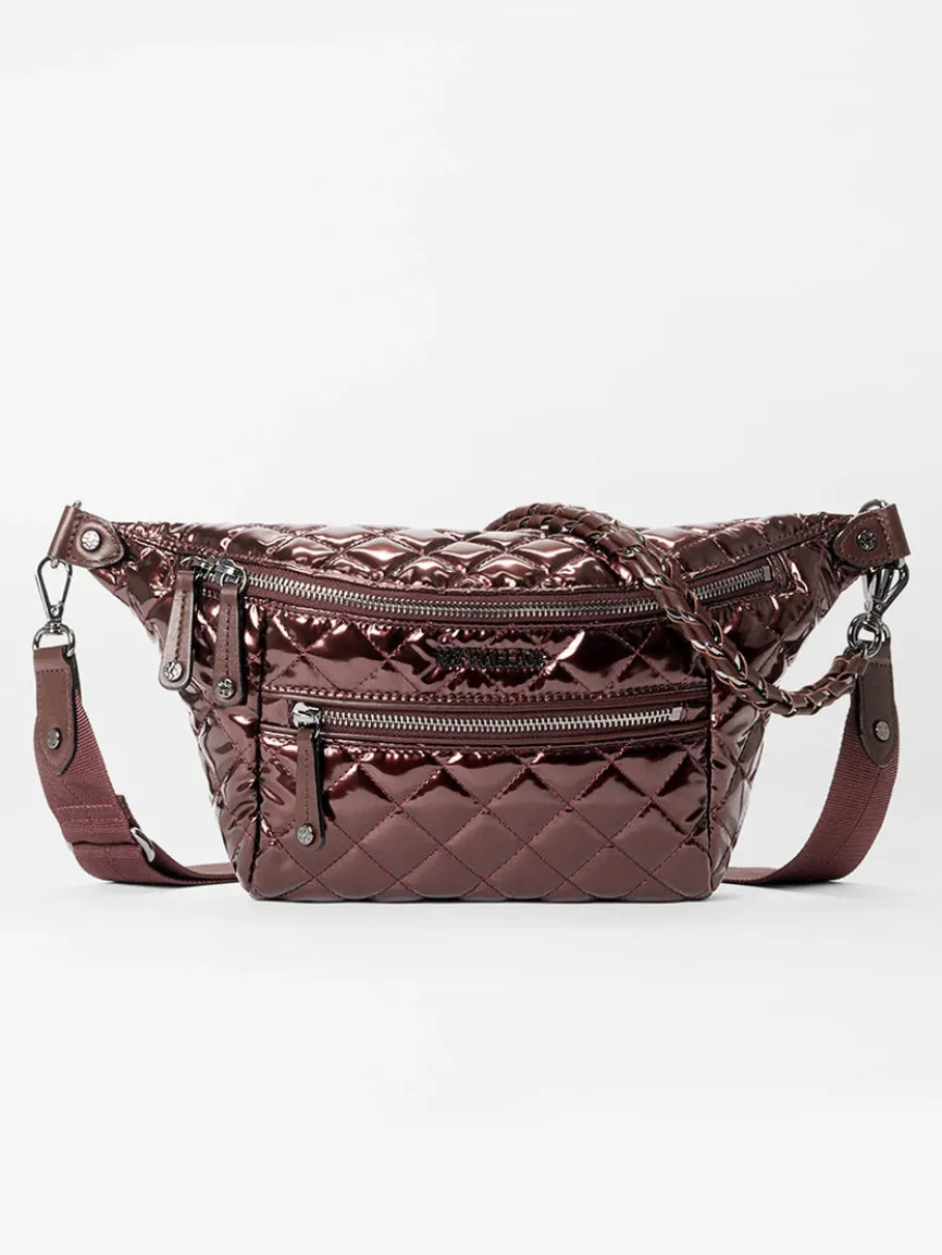 MZ Wallace Small Crosby Sling Bag in Bordeaux Lacquer Oxford