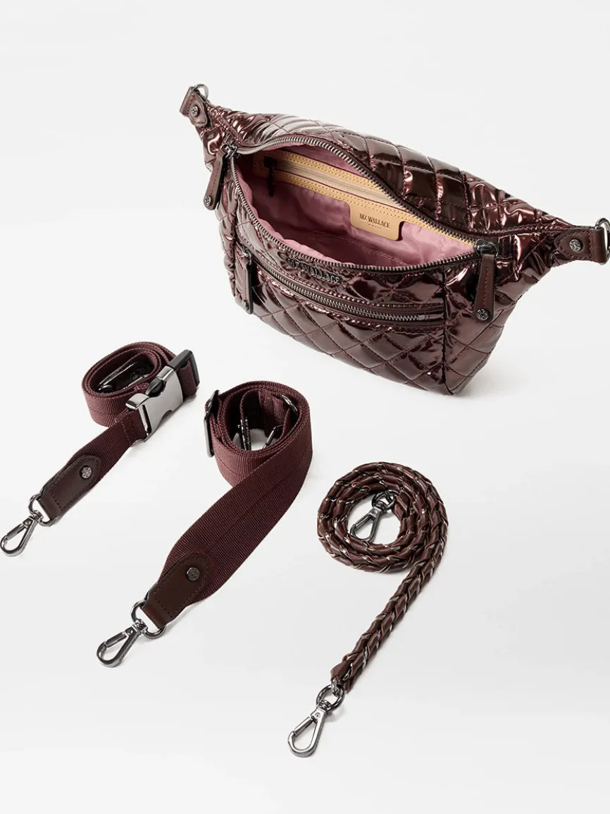 MZ Wallace Small Crosby Sling Bag in Bordeaux Lacquer Oxford